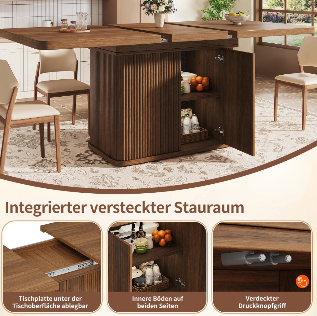 Tavolo da pranzo estensibile 140-180 x 80 cm con vano contenitore; MDF e metallo; marrone