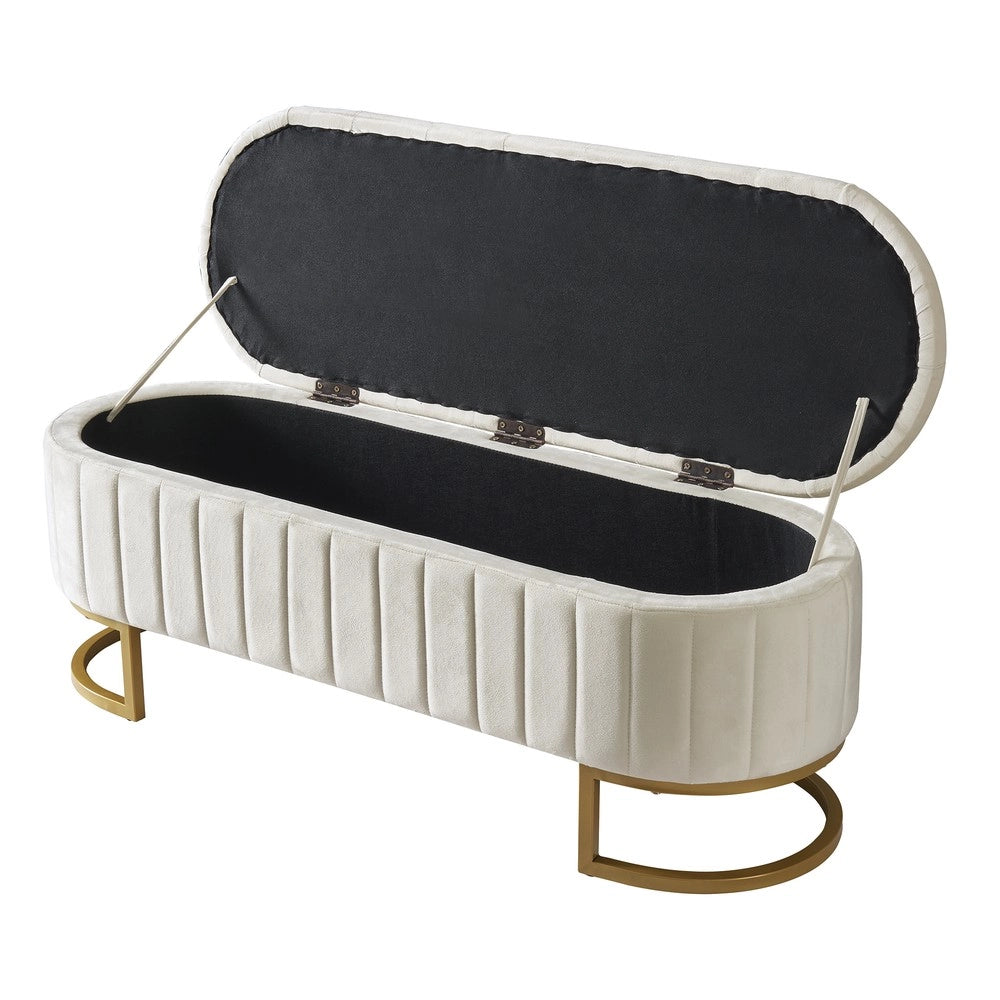 Panca Contenitore Imbottita in Velluto ¨C Xylo ¨C Beige 120x40 cm
