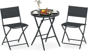 Set da bistrot da 3 pezzi, pieghevole, set da giardino in tessuto tessile con telaio in metallo, set da tavolo in vetro temperato e 2 sedie, set da pranzo per balcone, terreza