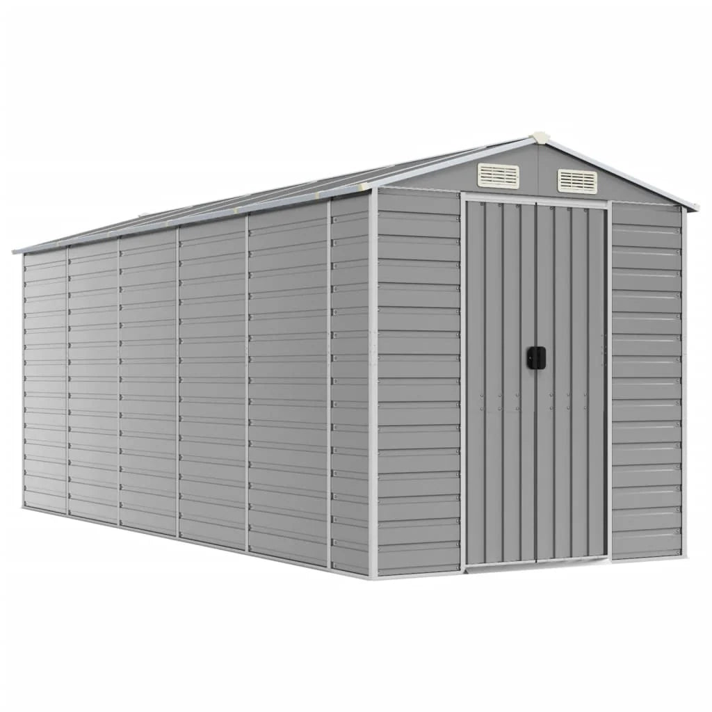 Casetta da giardino cabina ripostiglio capanno da esterno capanno per attrezzi robusta colore chiaro 191 x 470 x 198 cm acciaio zincato grigio 02_0022245