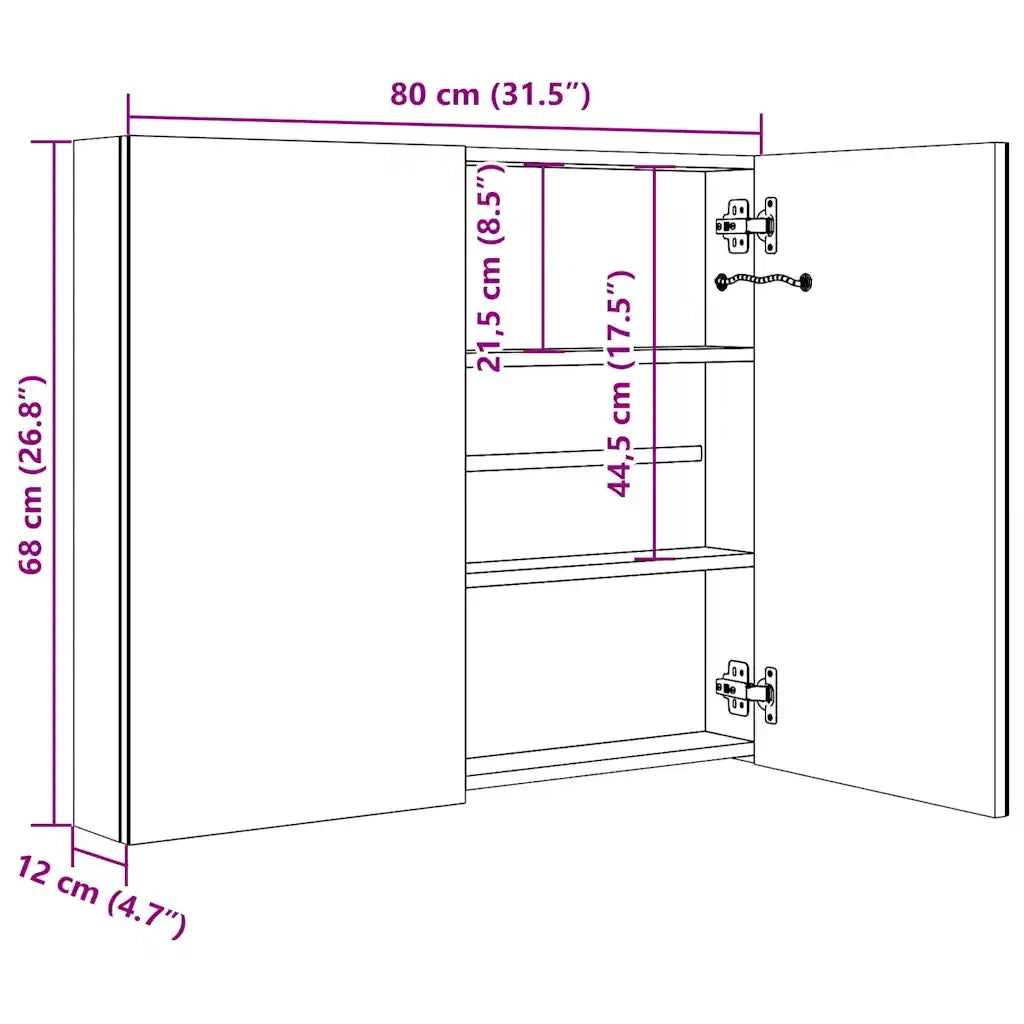 Armadietto Bagno | Armadio da bagno con Specchio e LED Grigio Lucido 80x12x68 cm