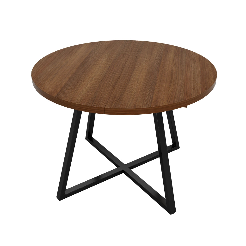 Tavolo allungabile 100/140x100 cm in MDF colore noce, piano spesso 3 cm, struttura in metallo, per 4-6 persone