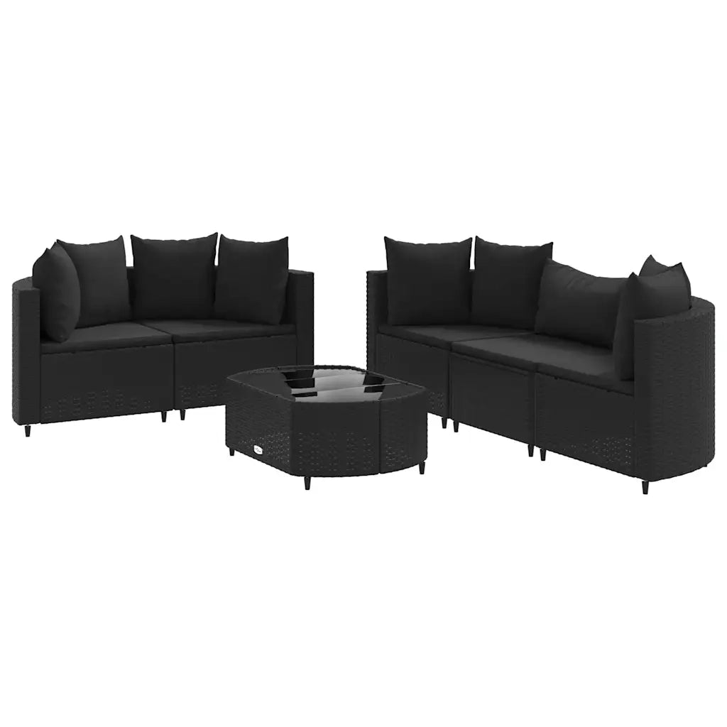 Set Divano da Giardino 6 pz con Cuscini Nero in Polyrattan