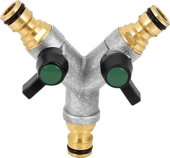 Distributore d'acqua a due vie con 3 connessioni 1/2 pollice - per attacco di tubo - regolazione della portata d'acqua - distributore d'acqua per tubi da giardino a due vie