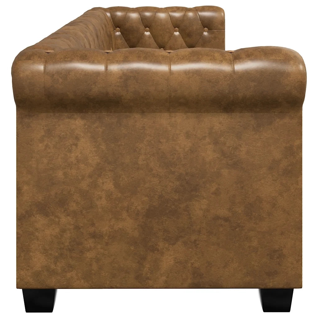 Divano Chesterfield a 3 Posti in Finta Pelle Marrone 243620