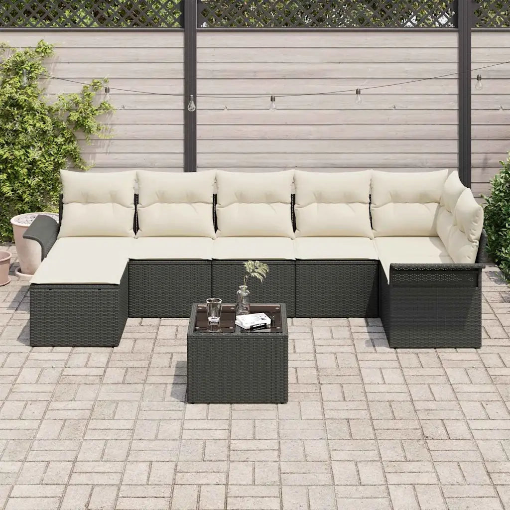 Set Divano da Giardino con archiviazione 8 pcs Nero polyrattan 3354126