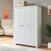 Armadio Guardaroba Vasand a 3 Ante con Barre Appenditi e Ripiani 175x120x52 cm Bianco / Effetto Rovere [en.casa]