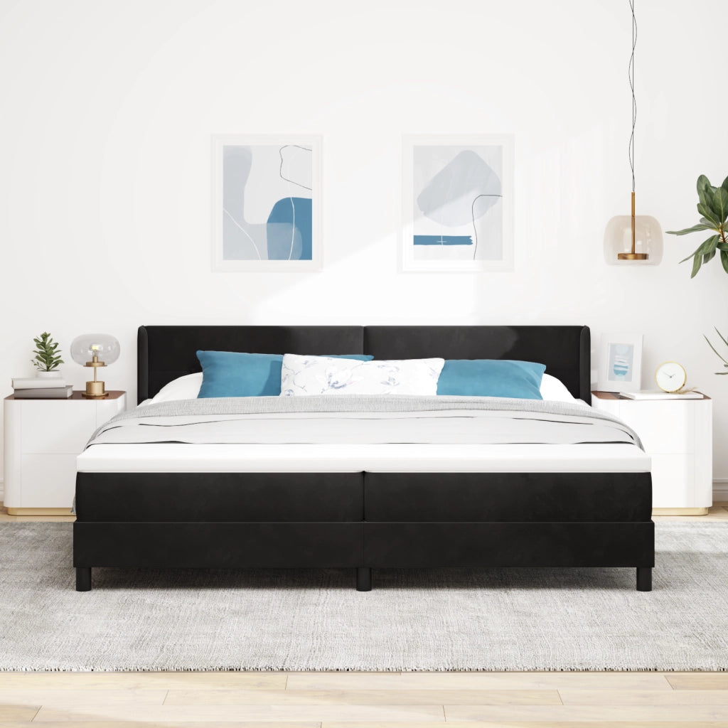 Letto Box Spring  con Materasso Nero 200x200 cm Velluto
