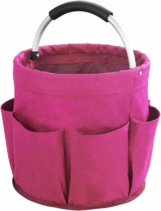 Caddy per tazza da giardino pieghevole universale in rosa, ideale per l'archiviazione in bagno, per viaggi e giardinaggio