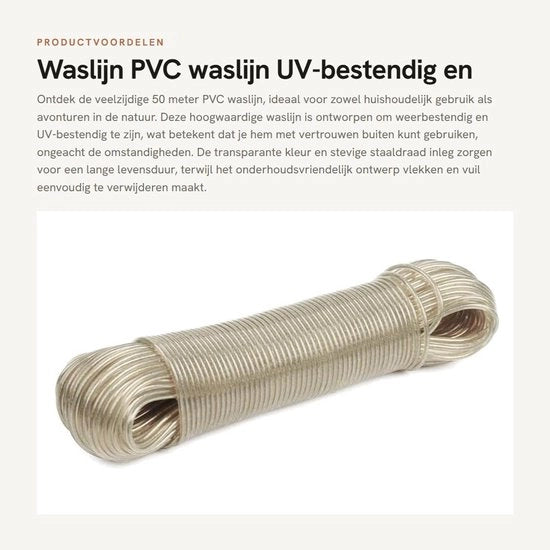 Waslijn 50 Metri - UV-Resistente - Cavo in Acciaio - Facile da Manutenere - Waschintreccia per Viaggi - Cavo in PVC Translucido