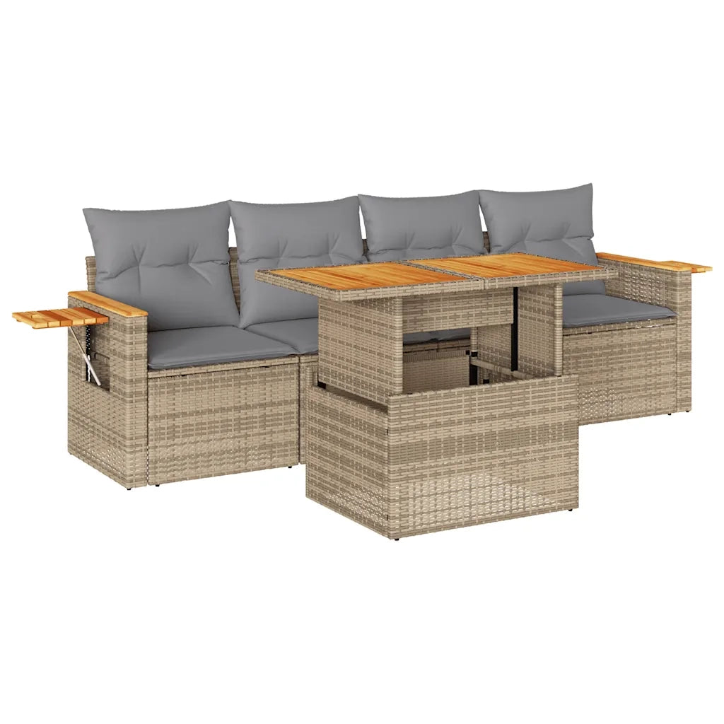 vidaXL Set Divano da Giardino 5 pz con Cuscini Beige Polyrattan Acacia