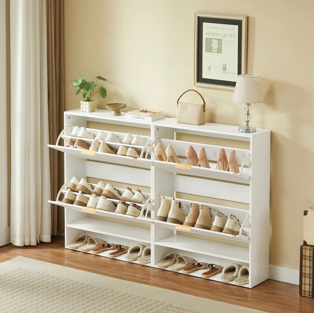 Scarpiera stretta 80x24 cm in MDF bianco con frontale scanalato per ingresso