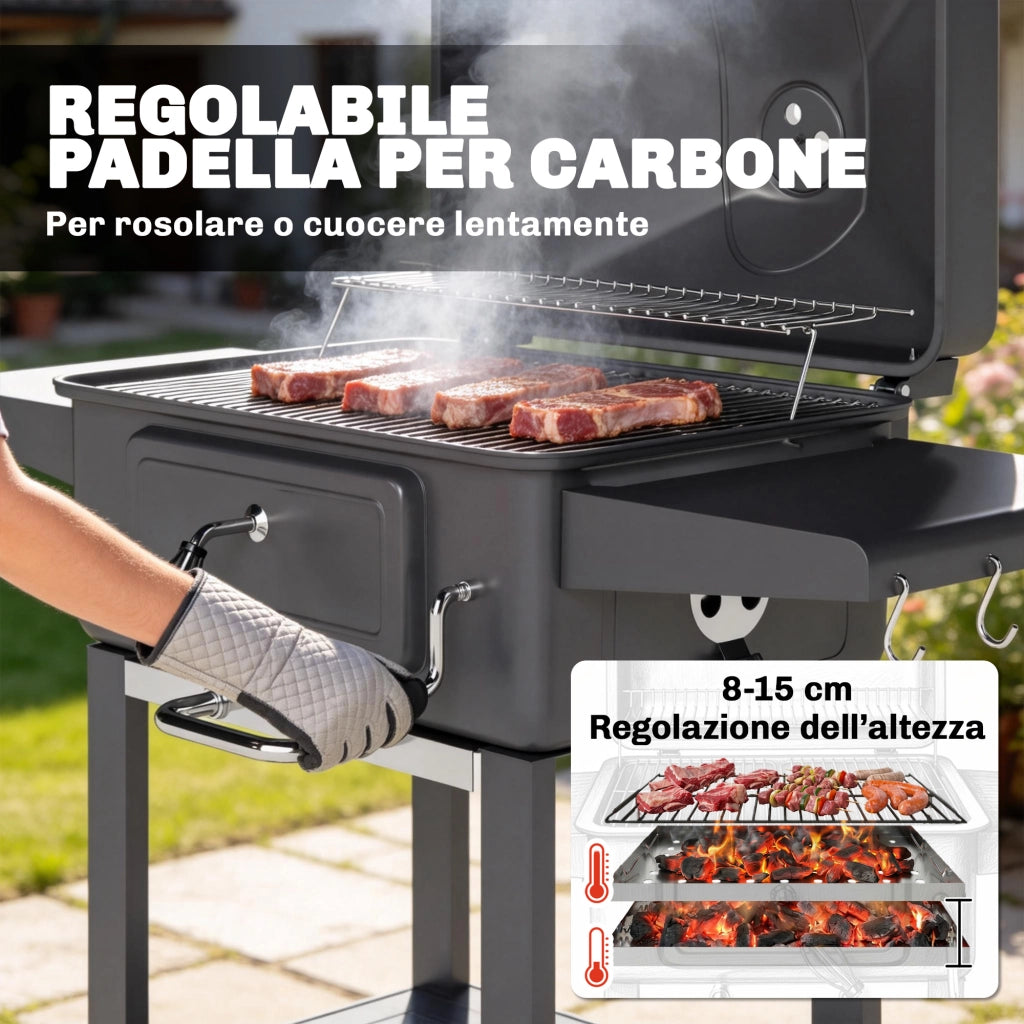 Barbecue a Carbone Affumicatore Portatile ¨C Zephmum ¨C Nero con Ventilazione Termometro Mensole