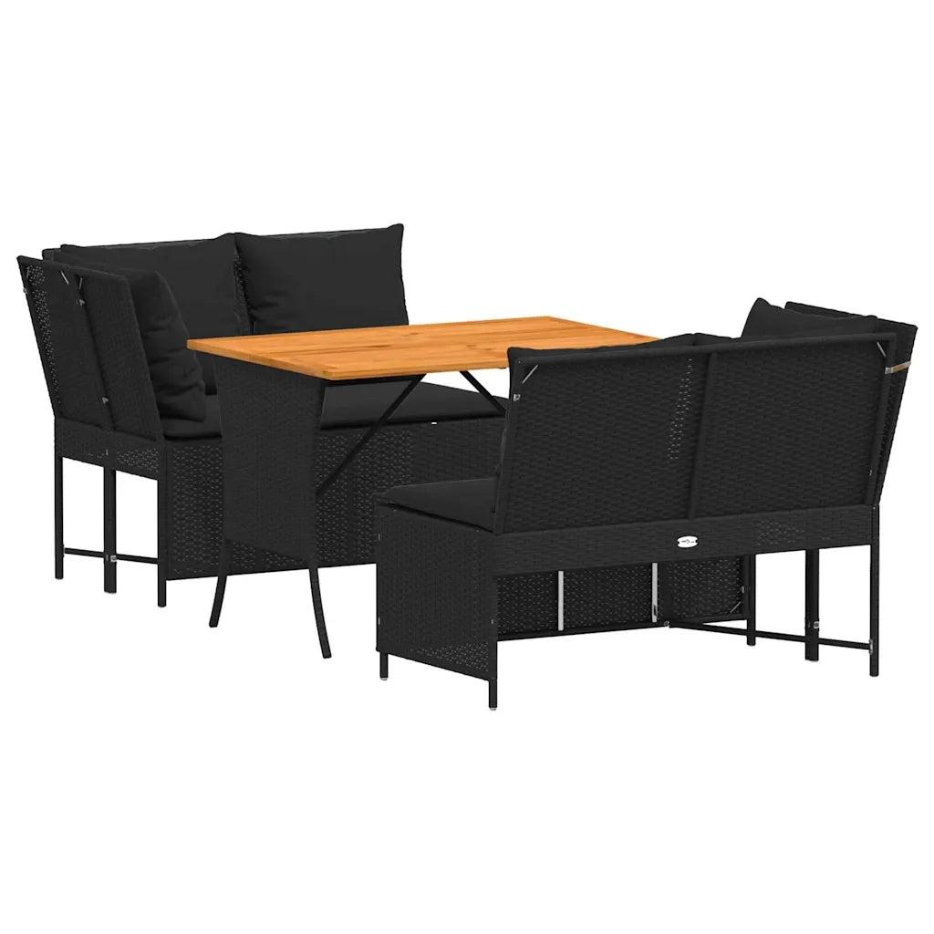 Set Divani da Giardino 3 pz con Cuscini in Polyrattan Nero 3365342