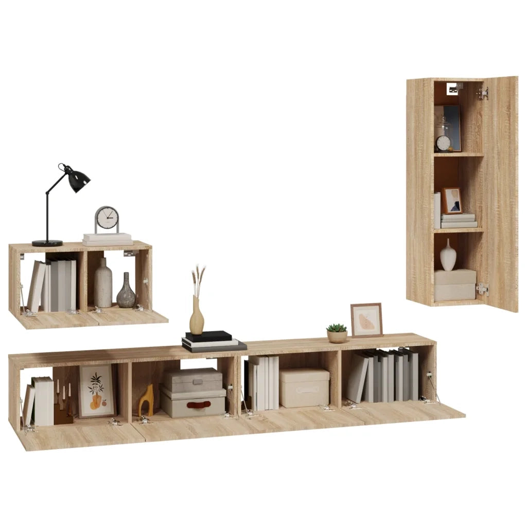 Set di Mobili Porta TV 4 pz Rovere Sonoma in Legno Multistrato 3114328