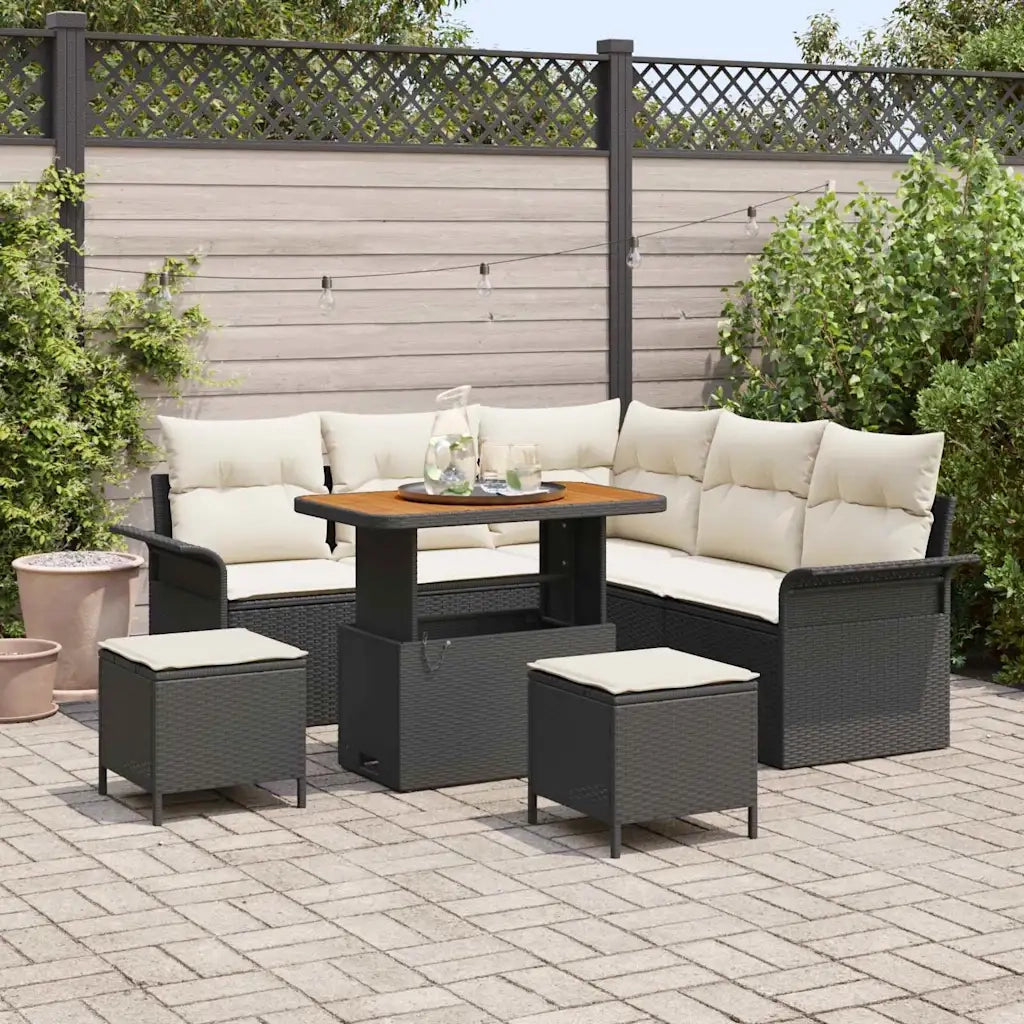Set Divano da Giardino con cuscino 8 pcs Nero polyrattan