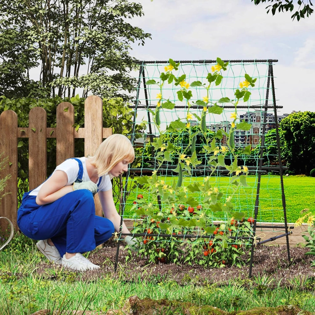 Traliccio da Giardino per Piante Rampicanti, Grigliato da Giardino con Rete, Pali in Metallo Rivestiti, Fili Intrecciati e Clip, Supporto per Viti Rampicanti, Verdure e Uva