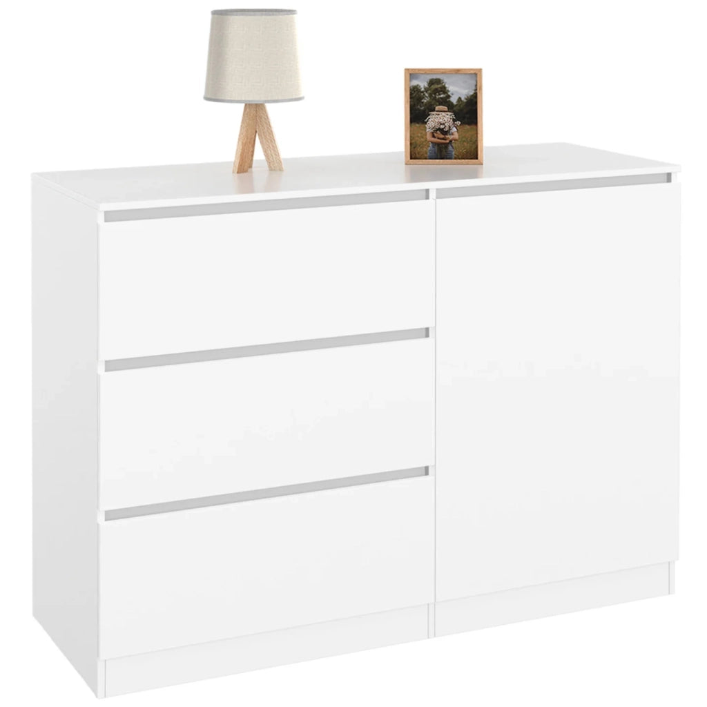 IDMarket - TOMI Cassettone a 3 cassetti + 1 anta 110 cm legno bianco