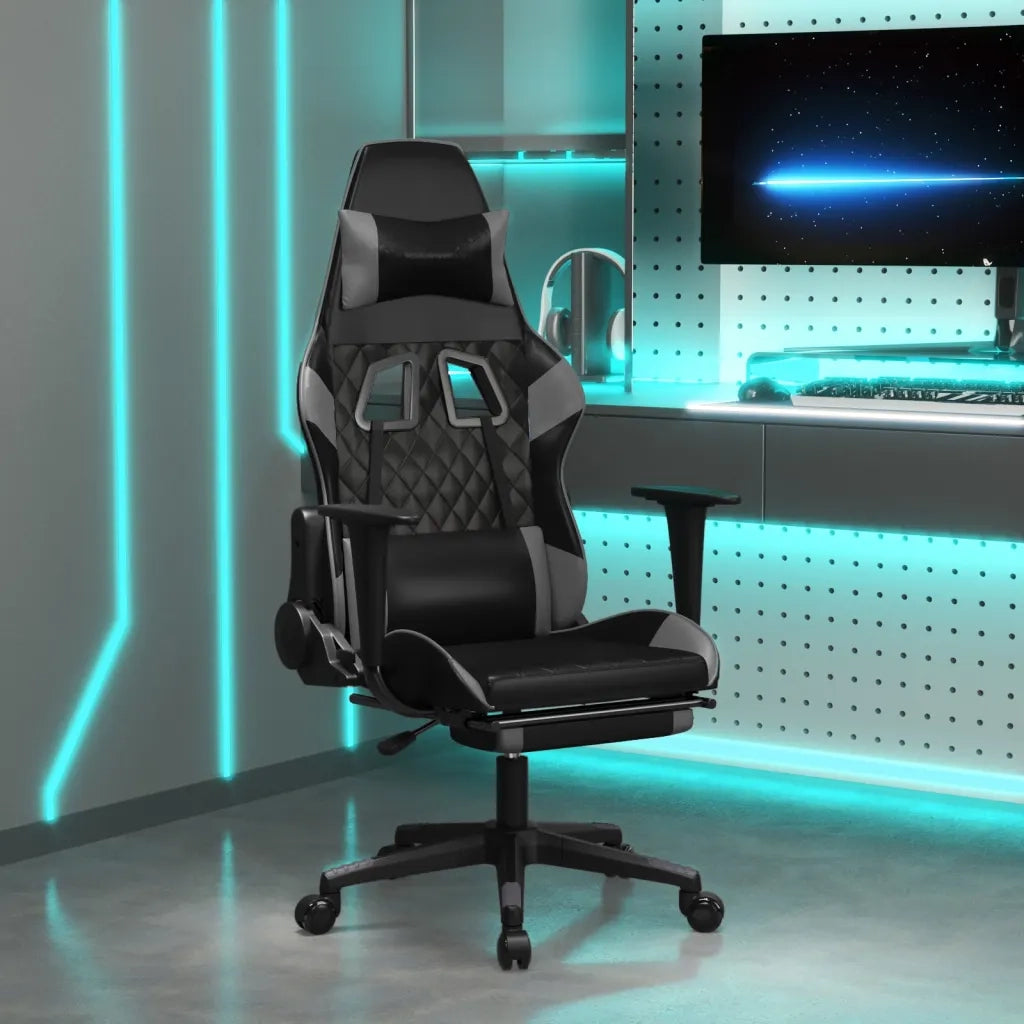 Sedia da Gaming con Poggiapiedi Nero e Grigio in Similpelle cod mxl 59865