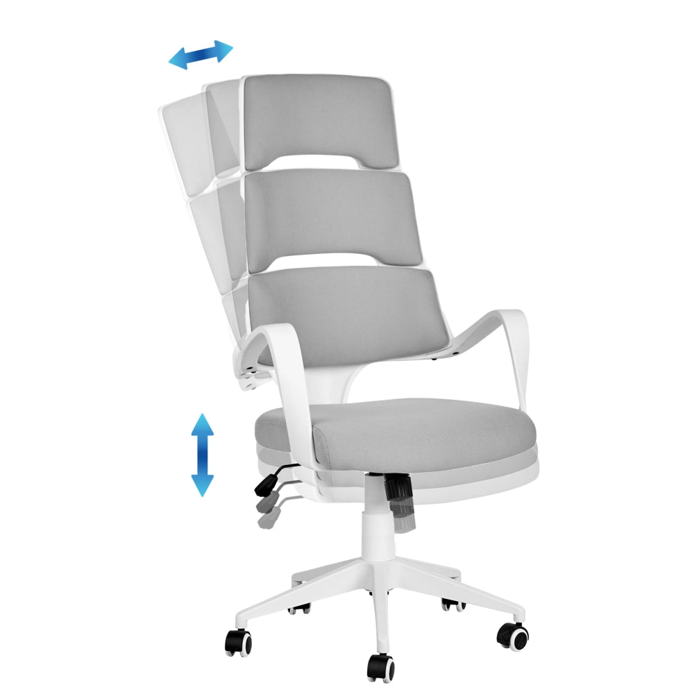 Sedia ufficio in materiale sintetico bianco e grigio struttura in metallo schienale regolabile e girevole ufficio