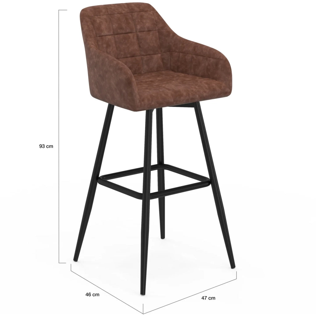 IDMarket - Set di 4 sgabelli da bar MADY con braccioli vintage marroni