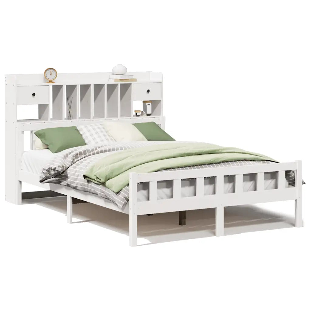 Letto Libreria senza Materasso-Struttura Letto con contenitore Bianco 160x200 cm Legno di Pino 442221
