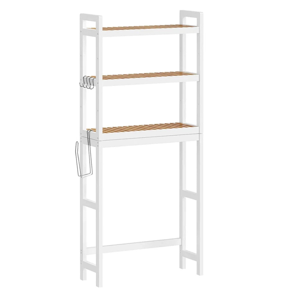 Mobiletto per WC con ripiano sopra il WC 3 ripiani in bambù organizer per bagno con ripiani regolabili portata 15 kg/ripiano facile da montare bianco 12_0006592