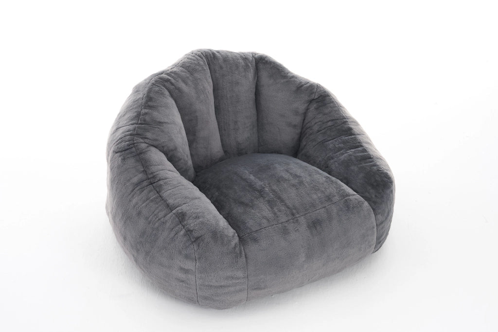 Pouf per adulti in peluche con schienale avvolgente e imbottitura in schiuma per salotto poliestere grigio