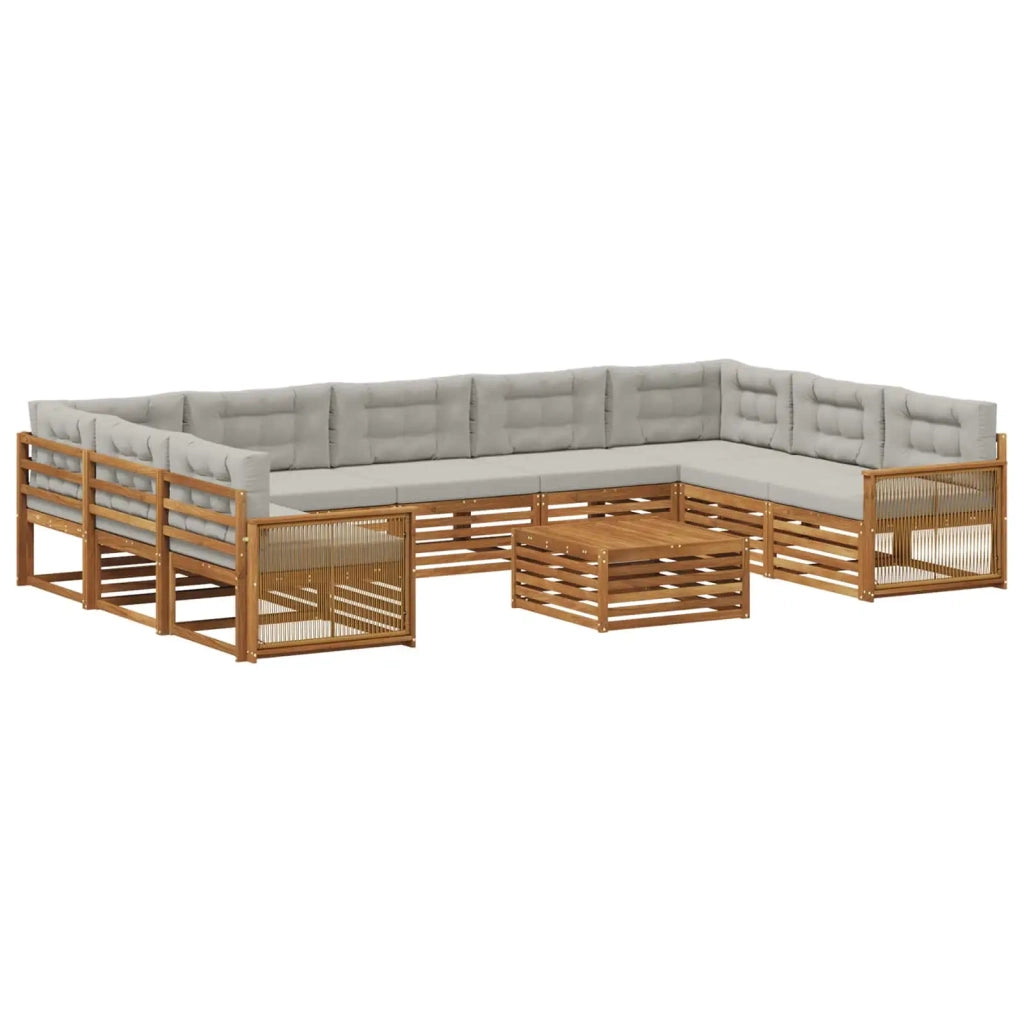 Set di divani da esterno 10 pz Naturale e Grigio Chiaro 3383869