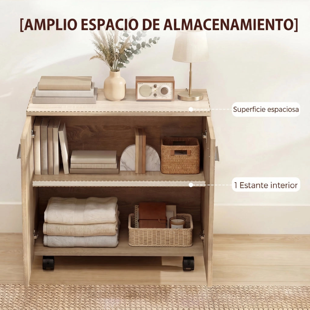 Armadio scorrevole con ante e ripiani ¨C zephmum ¨C 60x35x65 cm Natural