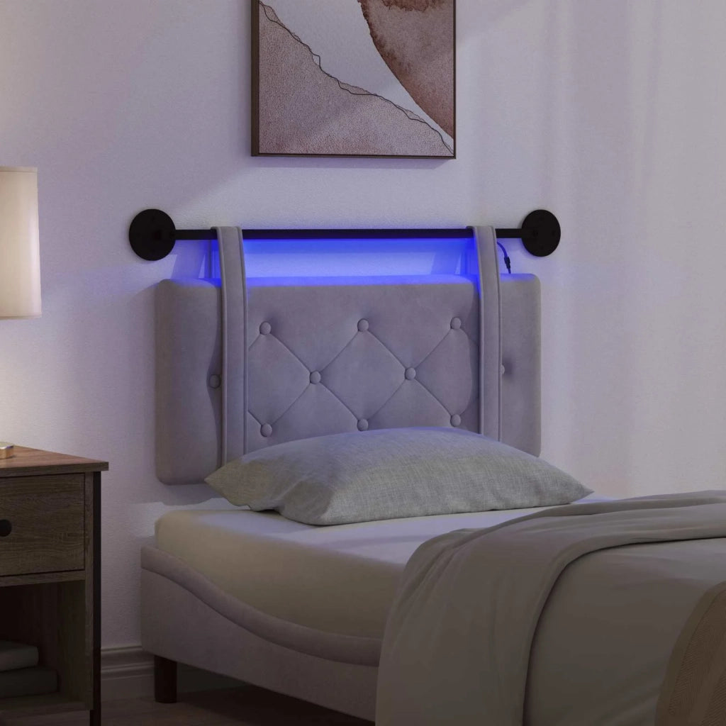 Testiera sospesa Con luce LED Grigio Chiaro Velluto