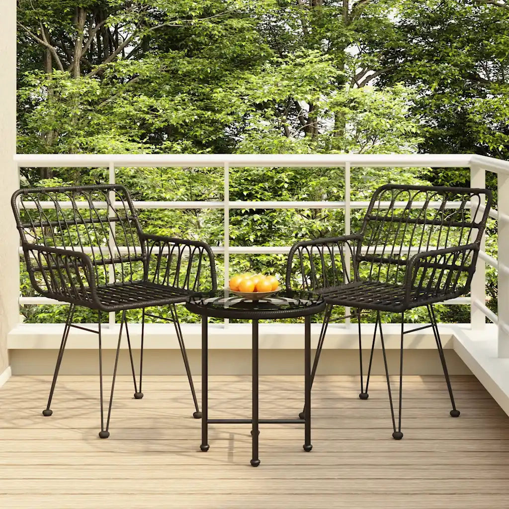 Set da Pranzo da Giardino 3 pz Nero in Polyrattan cod mxl 40045