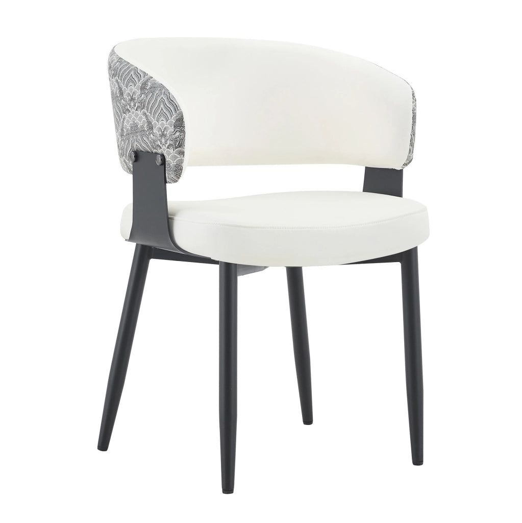 Sedia da pranzo 96x59.5x40 cm con schienale ergonomico e braccioli in PU bianco e nero