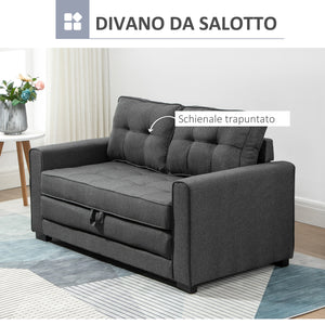 Divano Letto 151x75x85 cm 2 Posti con Imbottitura e Molle in Tessuto Grigio