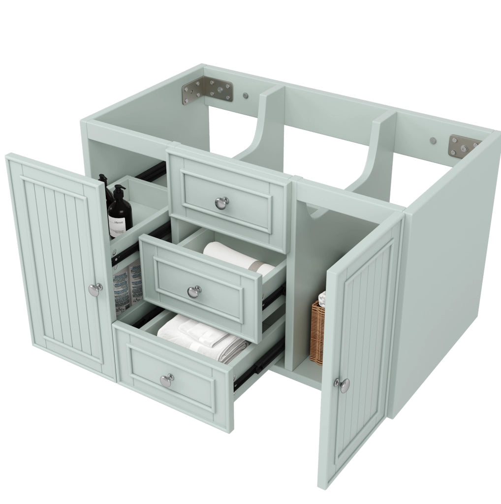 Mobile sospeso verde per lavabo con cassetti e vano laterale 78,5 cm