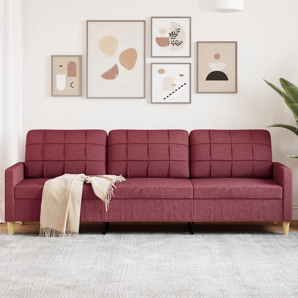 Divano a 3 Posti-Sofa 3 Posti Rosso Vino 210 cm in Tessuto