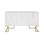 Credenza a 3 ante con ripiani regolabili e base in metallo per soggiorno cucina e sala da pranzo; bianco