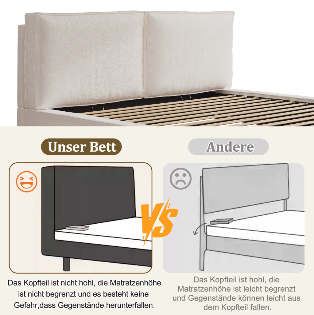 Letto matrimoniale contenitore bouclé beige 180x200 cm