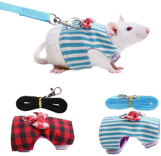 Confezione per Conigli/Hamster - Cintura con Corda per Trek - Taglia XS - 100% Nuovo - Materiale - Disegno Rosso/Blu - Confezione per Animali di Compagnia