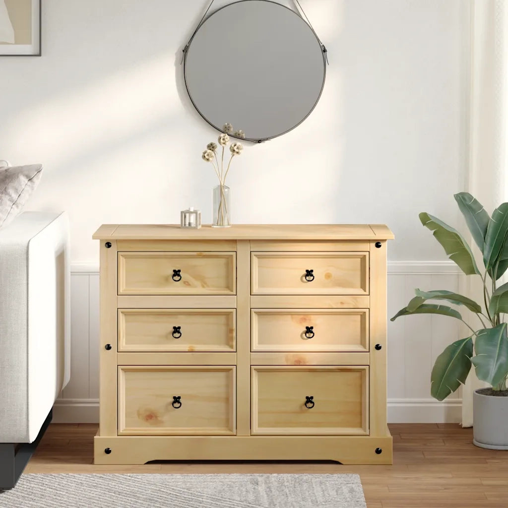 Cassettiera Corona 112x48x91 cm in Legno Massello di Pino 4005677