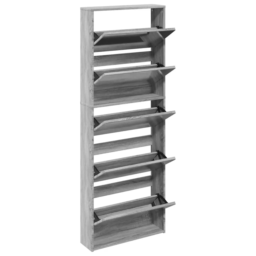 Scarpiera con Specchio a 5 Livelli-Mobile con specchio Grigio Sonoma 63x17x169,5 cm