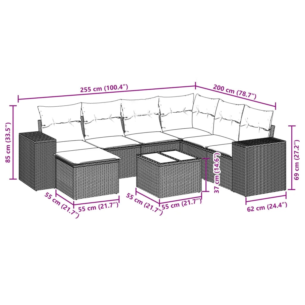 Set Divano da Giardino 8 pz con Cuscini Grigio in Polyrattan