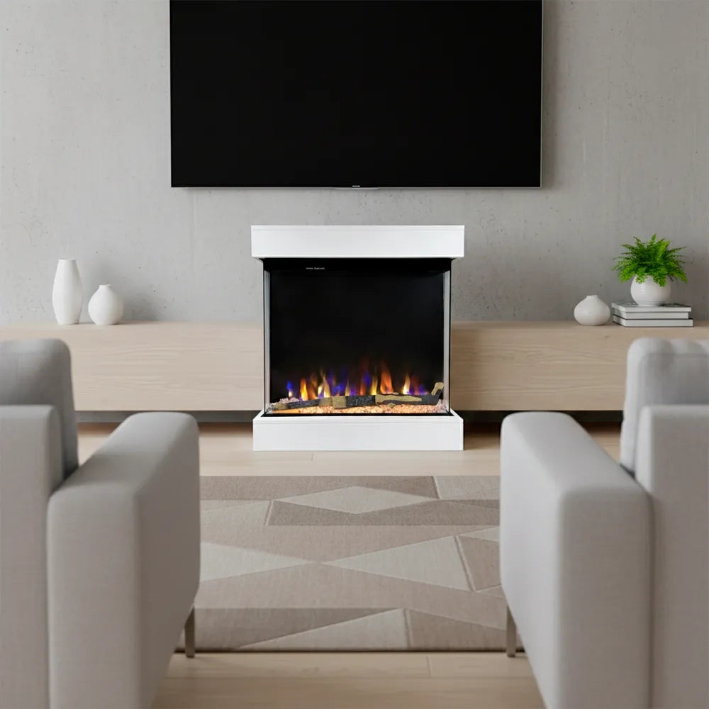 Tempo Style - Caminetto elettrico CALLIOPE Bianco con cornice in legno MDF effetto fuoco reale 750 - 1.500 W