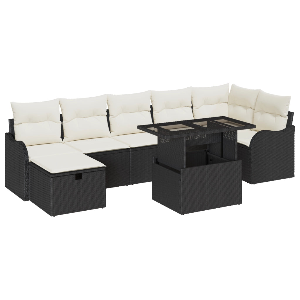 Set di Divani da Giardino di 8 Pezzi con Cuscini Nero Rattan Polietilene