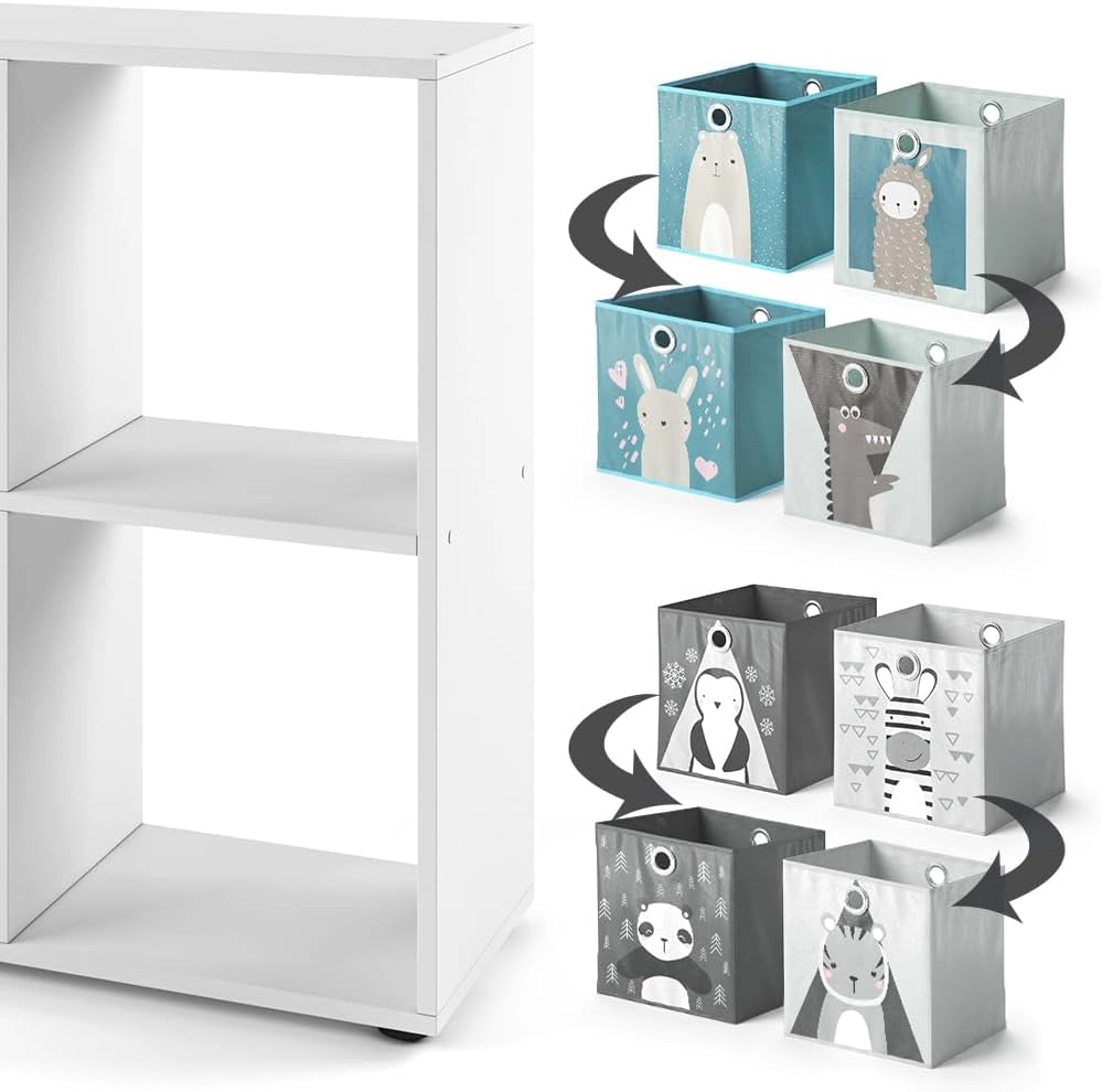 Libreria bambini Tetra, Bianco, 72.6 x 72 cm con 4 scatole pieghevoli, adatto per riporre giocattoli e libri