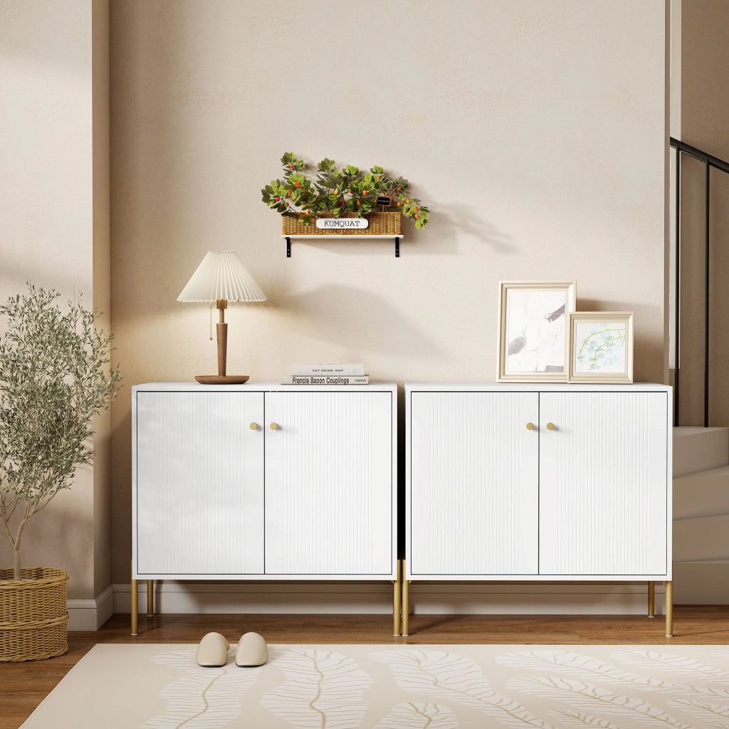 Cassettiera moderna con 2 ante e ripiani ¨C zephmum ¨C bianco effetto marmo 80x39.1x76 cm