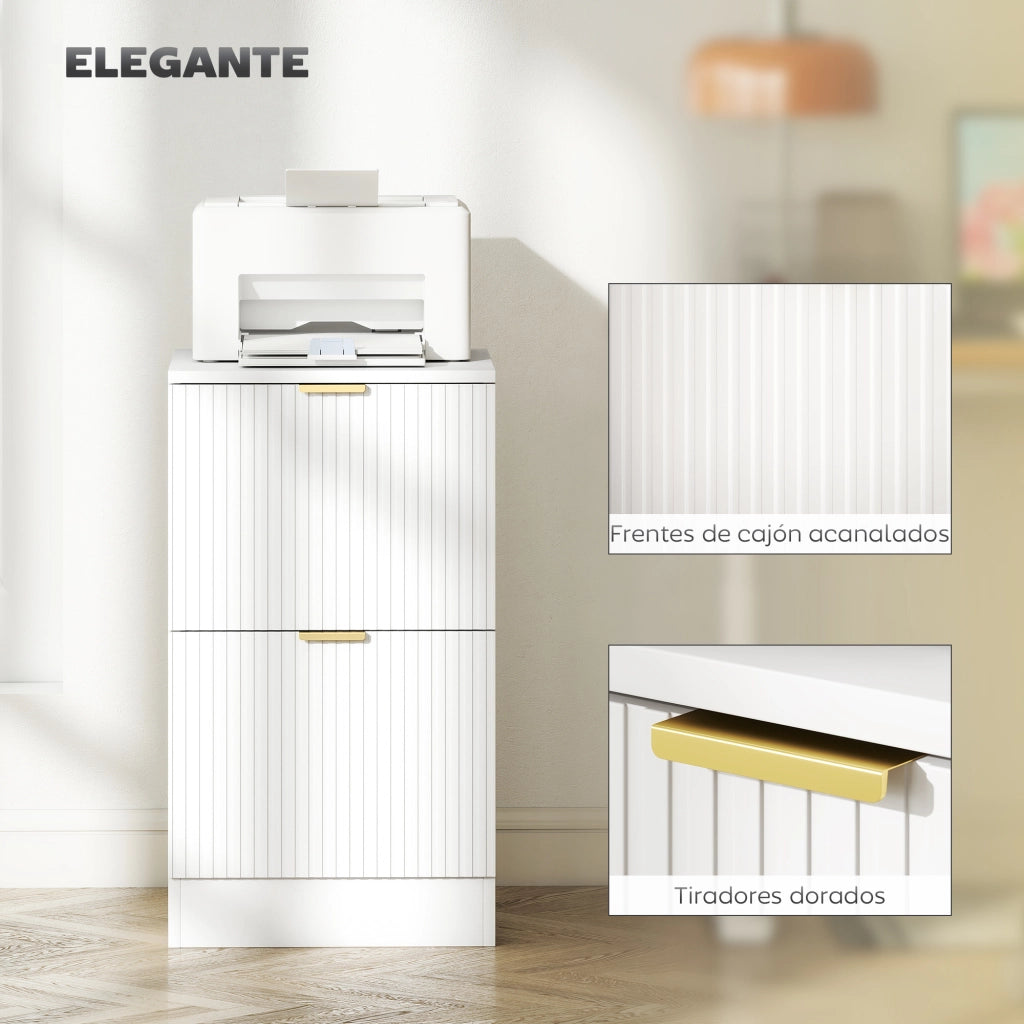 Cassettiera Ufficio 2 Cassetti Scanalati ¨C Xylo ¨C Bianco 40x40x71 cm