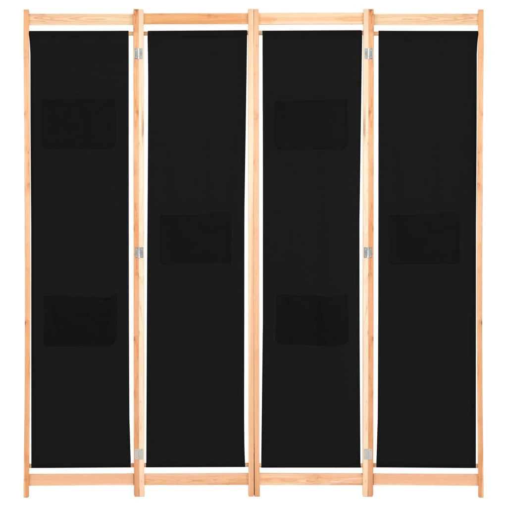 Parete divisoria divisorio mobile decorativo 4 pannelli nero 160x4 cm tessuto 0802092