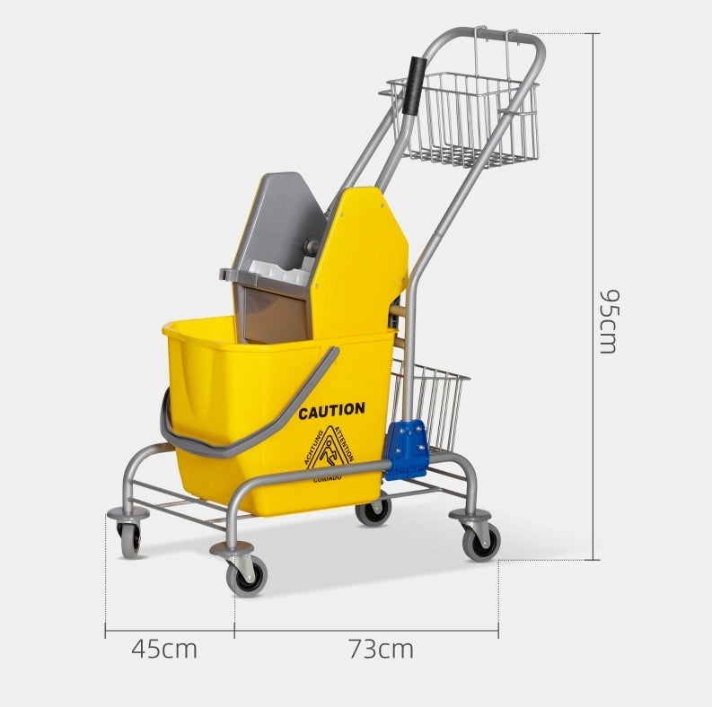 Carrello per pulizia 26 L con strizzatore e ruote, giallo