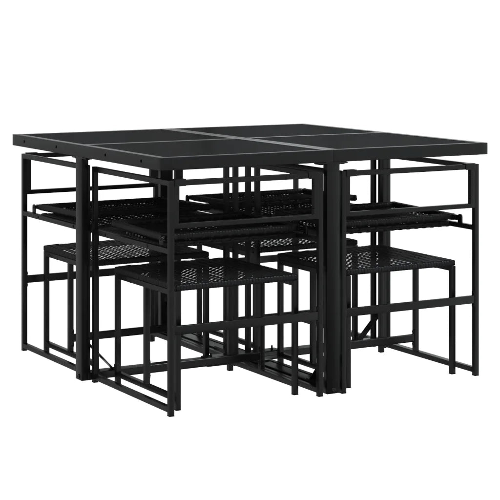 Set da Pranzo da Giardino 9 pz con Cuscini Nero in Polyrattan